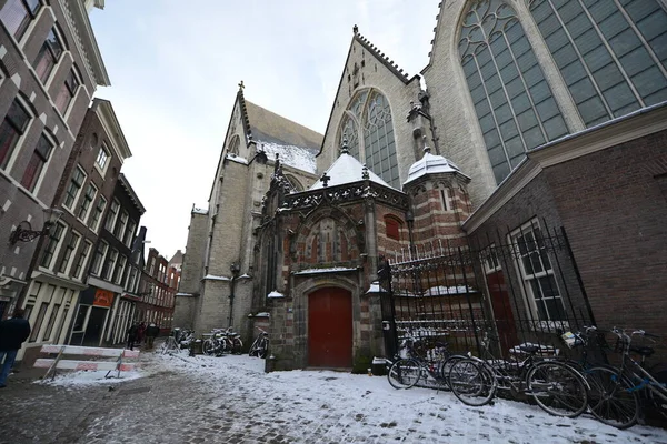 Holland Winter Snow Amsterdam City View — Foto Stock
