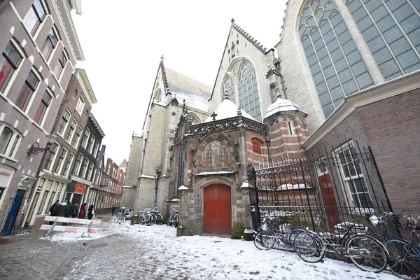 Holland Winter Snow Amsterdam City View — Foto Stock