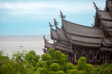 The wooden house is built entirely of wood, there are no other materials, only wood