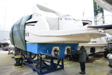 Parking of ships and yachts repair dry dock in Italy on the coast of Sicil