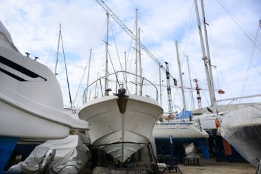 Parking of ships and yachts repair dry dock in Italy on the coast of Sicil