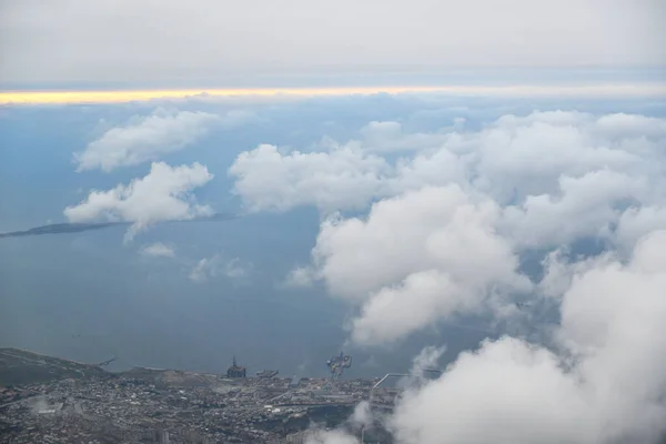 View from the plane to the city of Baku Azerbaijan the Caspian Sea and the island