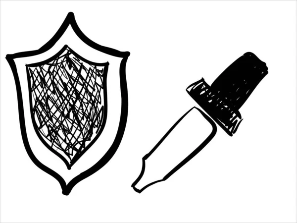 Art Illustration Hand Draw Vector Symbol Icon Heraldic Shield Sword — Stockvector