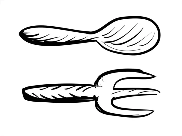 Art Illustration Hand Draw Vector Symbol Icon Spoon Fork — ストックベクタ