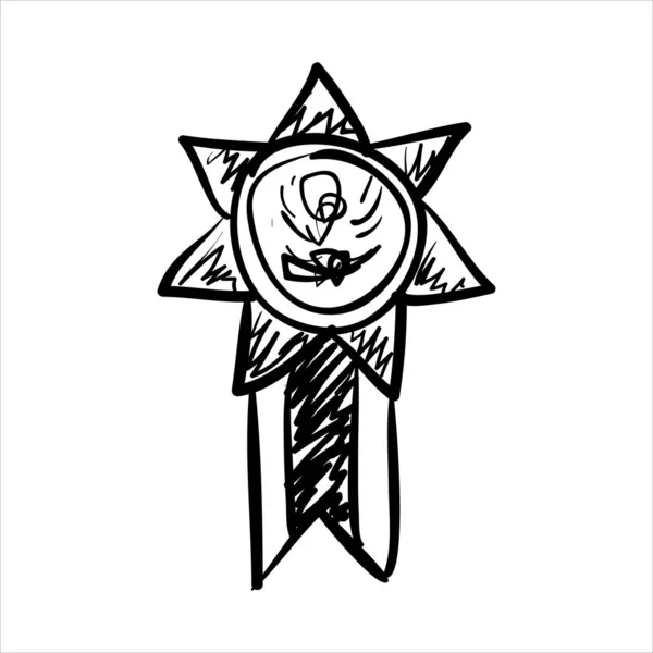 Arte Ilustración Mano Dibujar Símbolo Vectorial Icono Medali Recompensa Signo — Archivo Imágenes Vectoriales