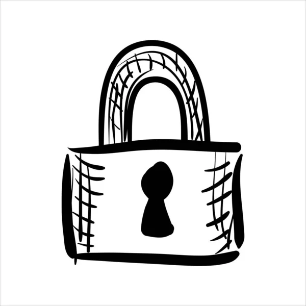 Art Illustration Abstract Hand Draw Vector Symbol Icon Padlock Secure —  Vetores de Stock