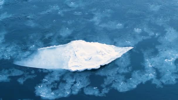 Bevroren rivier met een enorme stroming, stukken ijs die langs de rivier drijven, kristalhelder water en ijs, een smeltende gletsjerrivier in IJsland — Stockvideo