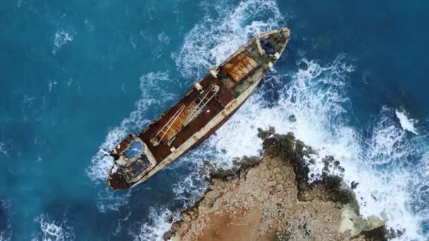 Schiffswrack Meer Oder Ozean Versunken Umweltkatastrophe Altes Rostiges Schiff Flachen — Stockvideo