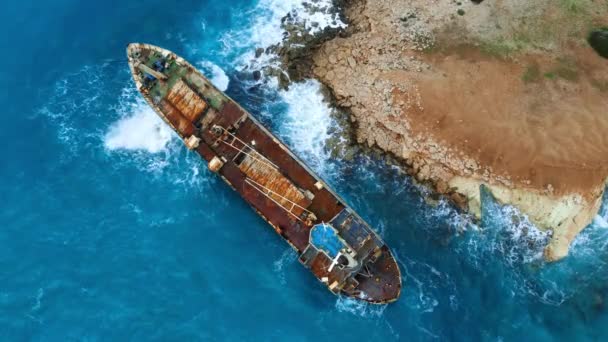 Vrak Sjunket Fartyg Havet Eller Havet Miljökatastrof Gamla Rostiga Fartyg — Stockvideo