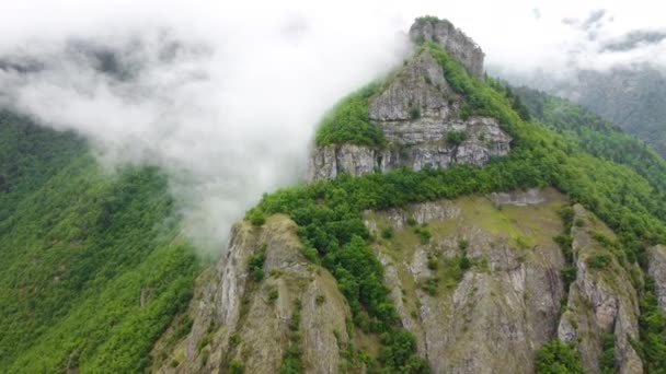 Flying Clouds Mountain Forest Aerial View Wonderful Inspiring Natural Summer — Stock Video