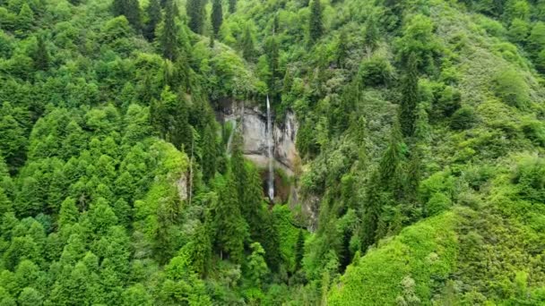 Natur Wasserfall Grünen Bergwald Morgenmagische Sonnenstrahlen Ökologisch Saubere Unberührte Landschaft — Stockvideo