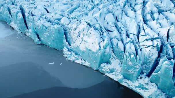 Beautiful Glacier Iceland Close Aerial Top View Large Blocks Ice — Stock Video