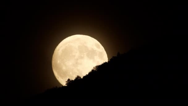 Luna Con Nubes Cielo Nocturno Sobre Bosque Montaña Mística Misteriosa — Vídeo de stock