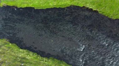 Yazın İzlanda 'da doğa nehri sihirli yeşil hava manzarası. Yüksek kalite 4k görüntü