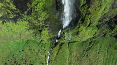 Şelale güzel İzlanda yaz mevsimi dağı saf nehir havası manzarası, yüksek kalite 4K görüntü