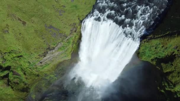 Waterfall Beautiful Iceland Summer Season Mountain Pure River Aerial Landscape — Stock Video