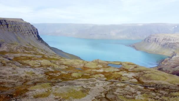 Fiordes Vulcânicos Mágicos Islândia Bela Natureza Paisagem Natural Vista Aérea — Vídeo de Stock