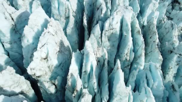 Natuur Vatnajokull Gletsjer Ijsland Witte Sneeuw Blauw Ijs Winterseizoen Luchtfoto — Stockvideo