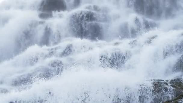 クリアストリーム石の岩を介して実行している豊富な川のスローモーションで石の底に流れる 野生の山の川の水は夏の日に水しぶき高品質4K映像 — ストック動画