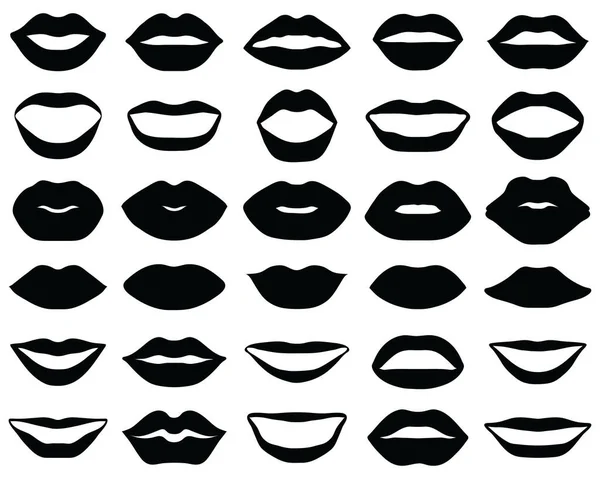 Schwarze Silhouetten Der Lippen Auf Weißem Hintergrund Vektorgrafiken