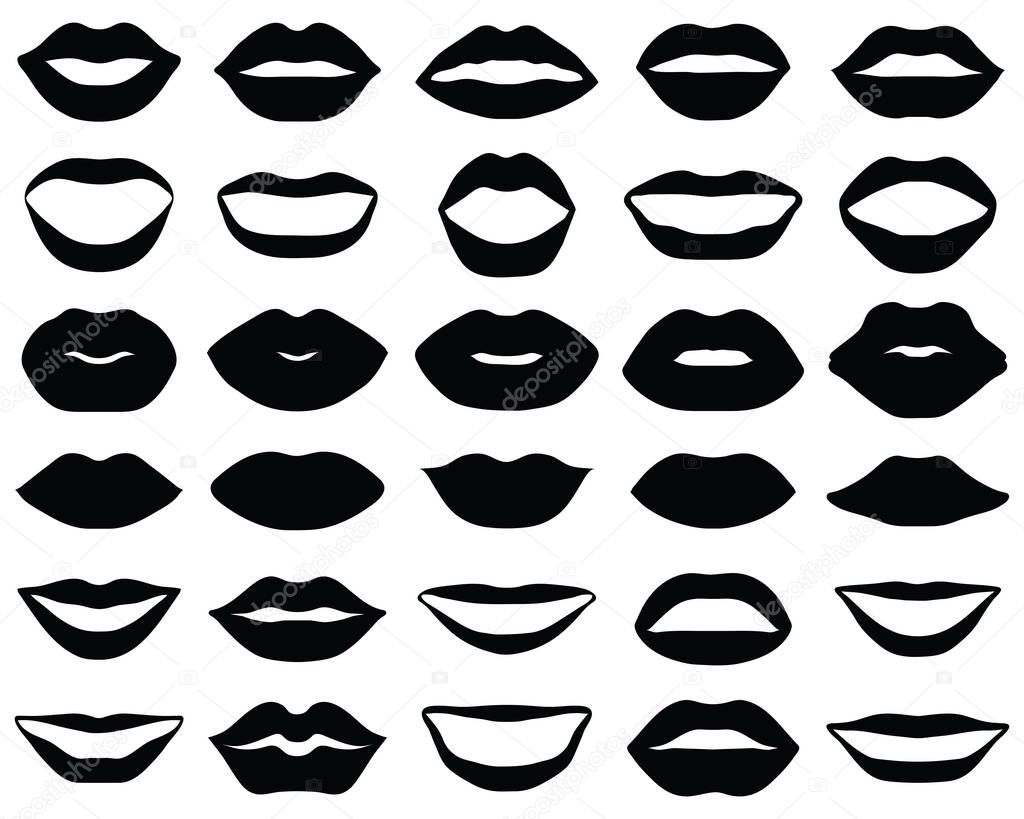 Black silhouettes of lips on white background