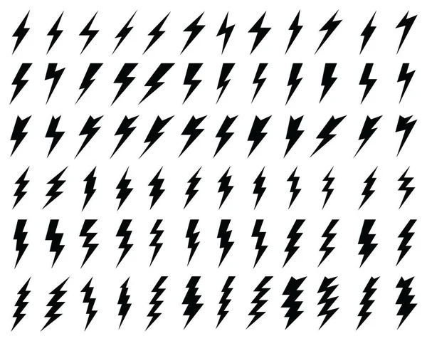 Icônes Noires Tonnerre Éclairage Flash Sur Fond Blanc — Image vectorielle