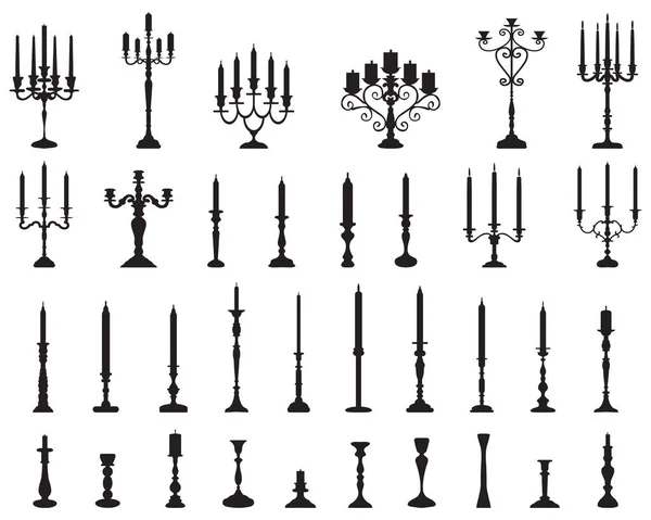 Черные Силуэты Подсвечников Белом Фоне — стоковый вектор