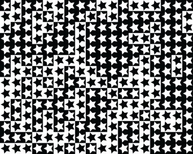 Beyaz ve siyah arkaplanda siyah ve beyaz yıldızlı kusursuz desen 