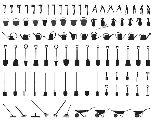 Silhouettes Noires Outils Jardin Sur Fond Blanc — Image vectorielle