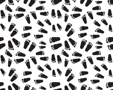 Beyaz arka planda bebek ayaklarının siyah izleri, pürüzsüz desen.