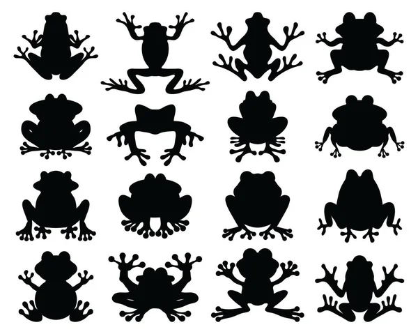 Silhouettes Noires Grenouilles Sur Fond Blanc — Image vectorielle