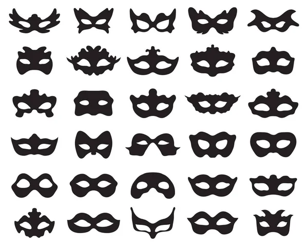 Silhouette Noire Masques Festifs Noir Sur Fond Blanc — Image vectorielle