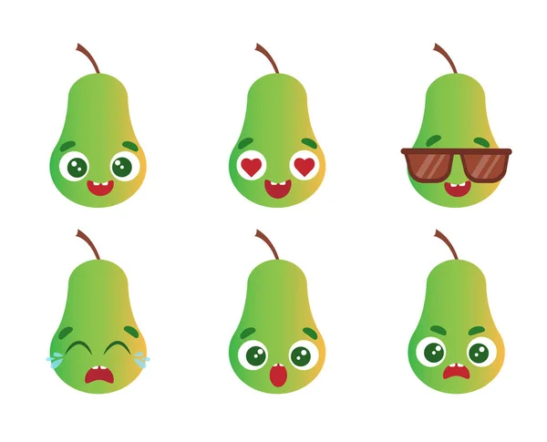 Beyaz zemin üzerinde izole edilmiş şirin armut emoji vektör kümesi