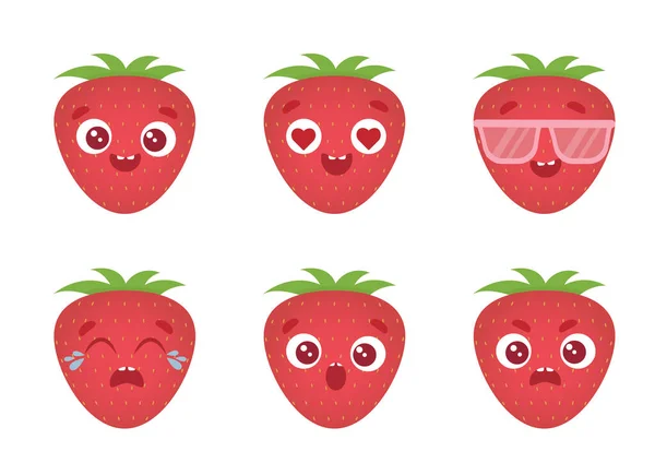 Beyaz arkaplanda şirin set vektörü çilek emojisi izole edilmiş
