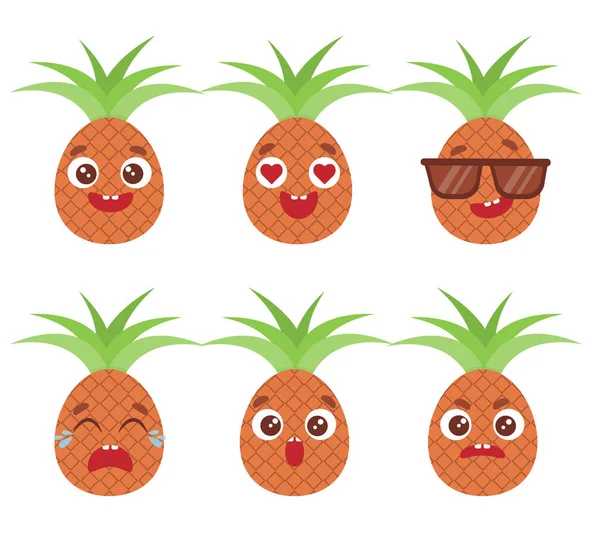 Tatlı vektör seti ananas emojisi beyaz arkaplanda izole edildi