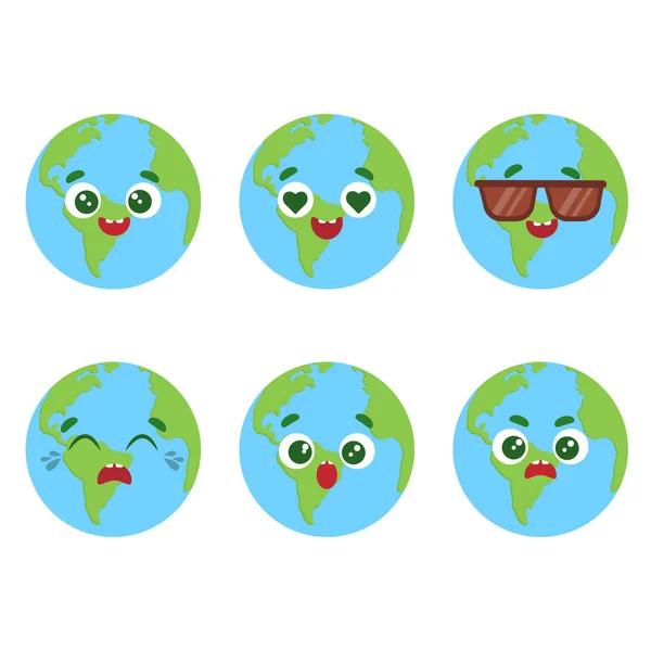 Beyaz arka planda izole edilmiş farklı duyguları olan şirin bir vektör. Globe emoji koleksiyonu
