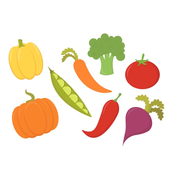 Colorful Vector Set Vegetables Isolated White Background Bundle Healthy Tasty — Vetor de Stock