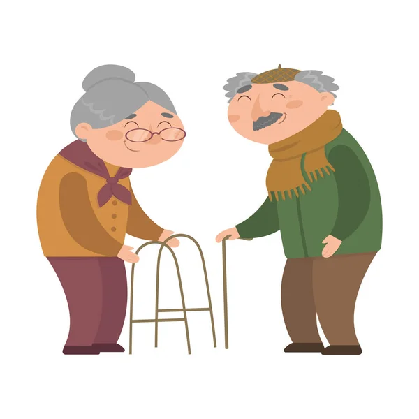 Vector Grandmother Grandfather Cartoon Style Isolated White Background Grandparents Couple —  Vetores de Stock