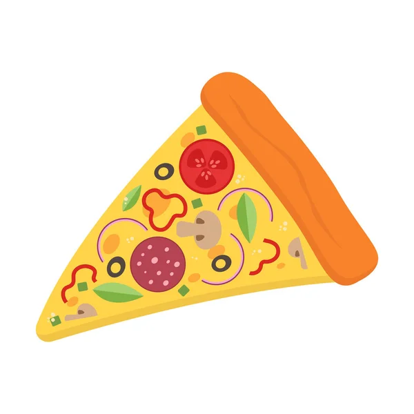 Vector Pizza Slice Isolated White Background Fast Food Illustration — Wektor stockowy