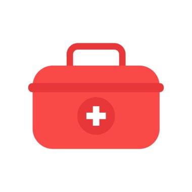 Red first aid kit in flat style. Medicine chest vector illustration