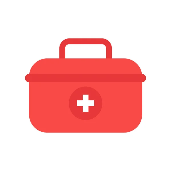 Red first aid kit in flat style. Medicine chest vector illustration