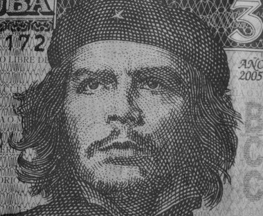 Küba üç pezosu. Yüksek kalite fotoğraf. Küba 'dan gelen para. Che Guevara banknotu