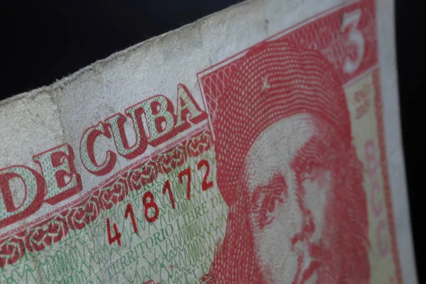 Cuban Three Pesos Banknote High Quality Photo Money Cuba Che — Stock Photo, Image