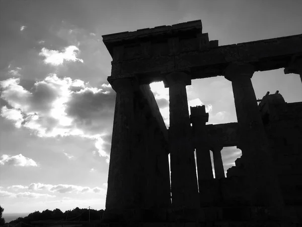 Temple Aphaea Aphaia Aegina Island Greece High Quality Photo Backlight — Stock Photo, Image