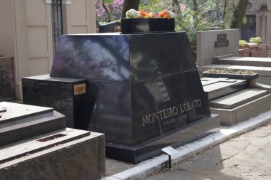 Sao Paulo, SP, Brazil, 17 July 2022. Famous brazilian writer Monteiro Lobato tomb at Cemetery of Consolation, in Sao Paulo, Brazil. Cemiterio da Consolacao. High quality photo
