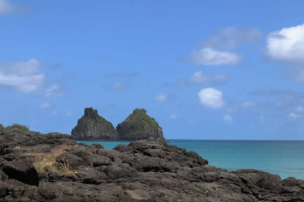 Two Brothers mountain in Fernando de Noronha, in a sunny day. High quality photo.