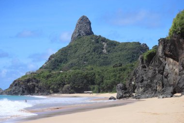 Boldro beach with Pico Hill in background, archipelago Fernando de Noronha, Pernambuco, Brazil. High quality photo
