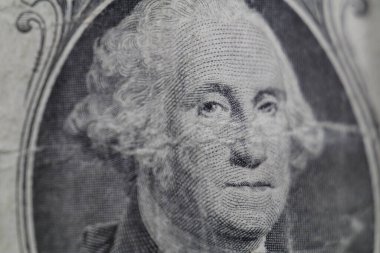 George Washington 'ın kirli bir Amerikan doları üzerindeki Macro görüşü. Yüksek kalite fotoğraf