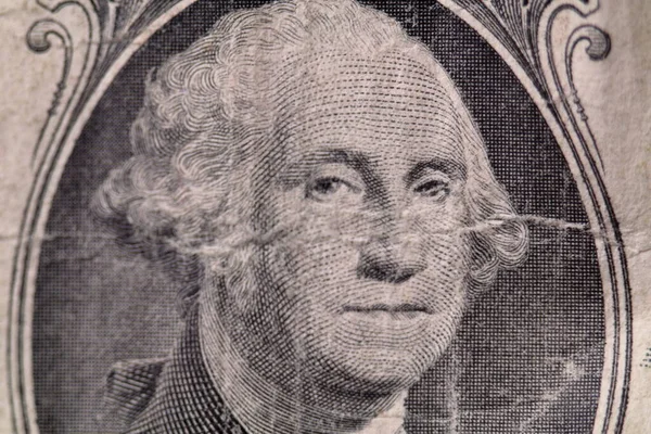Makro Syn George Washington Slitna Smutsiga Amerikanska Dollarsedel Högkvalitativt Foto — Stockfoto