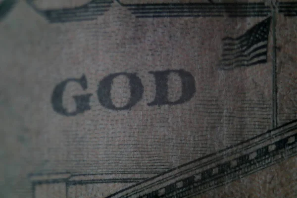Dollar Bill Detalj Närbild Flaggan Och Världen Gud Makro — Stockfoto